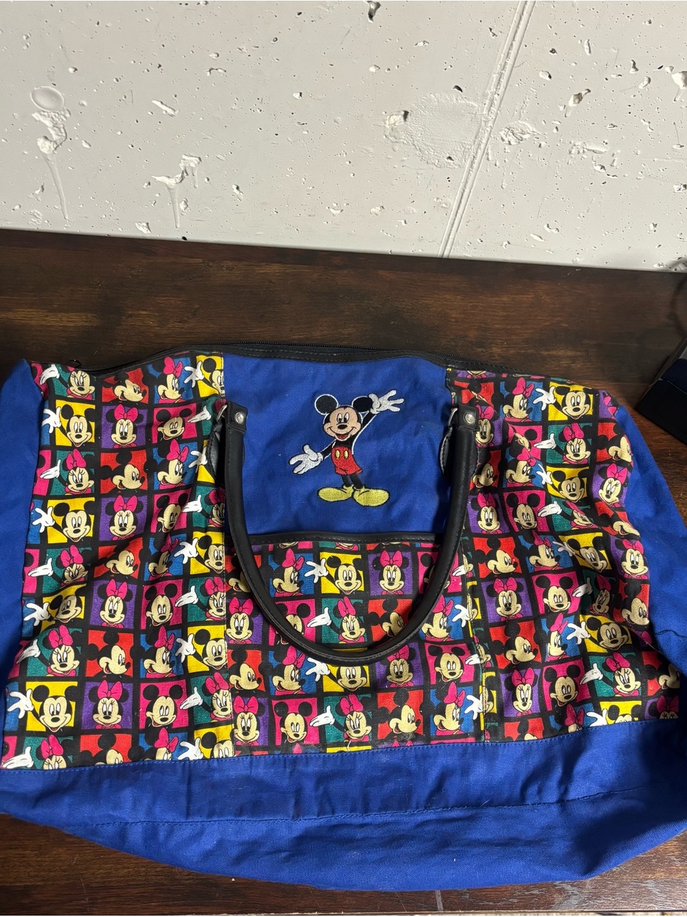 Vintage Disney Mickey Minnie Canvas Duffel Bag Blue Colorful All Over Print Week